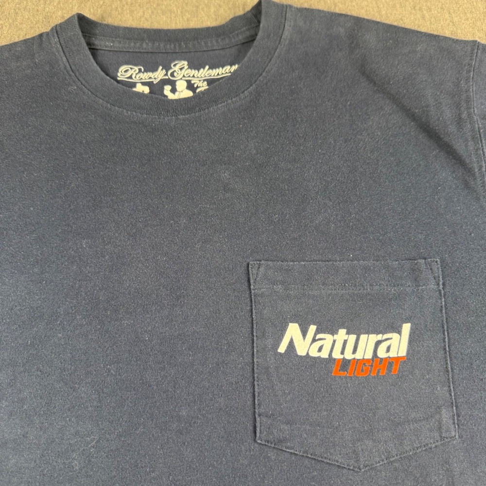 Rowdy Gentleman Natural Light Pocket Tee Navy Blue Mens Medium Patriotic Graphic